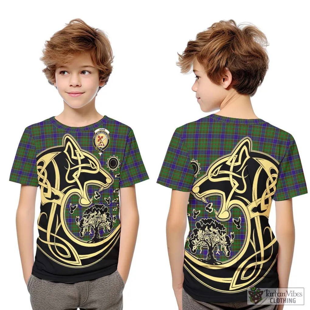 Adam Tartan Kid T-Shirt with Family Crest Celtic Wolf Style