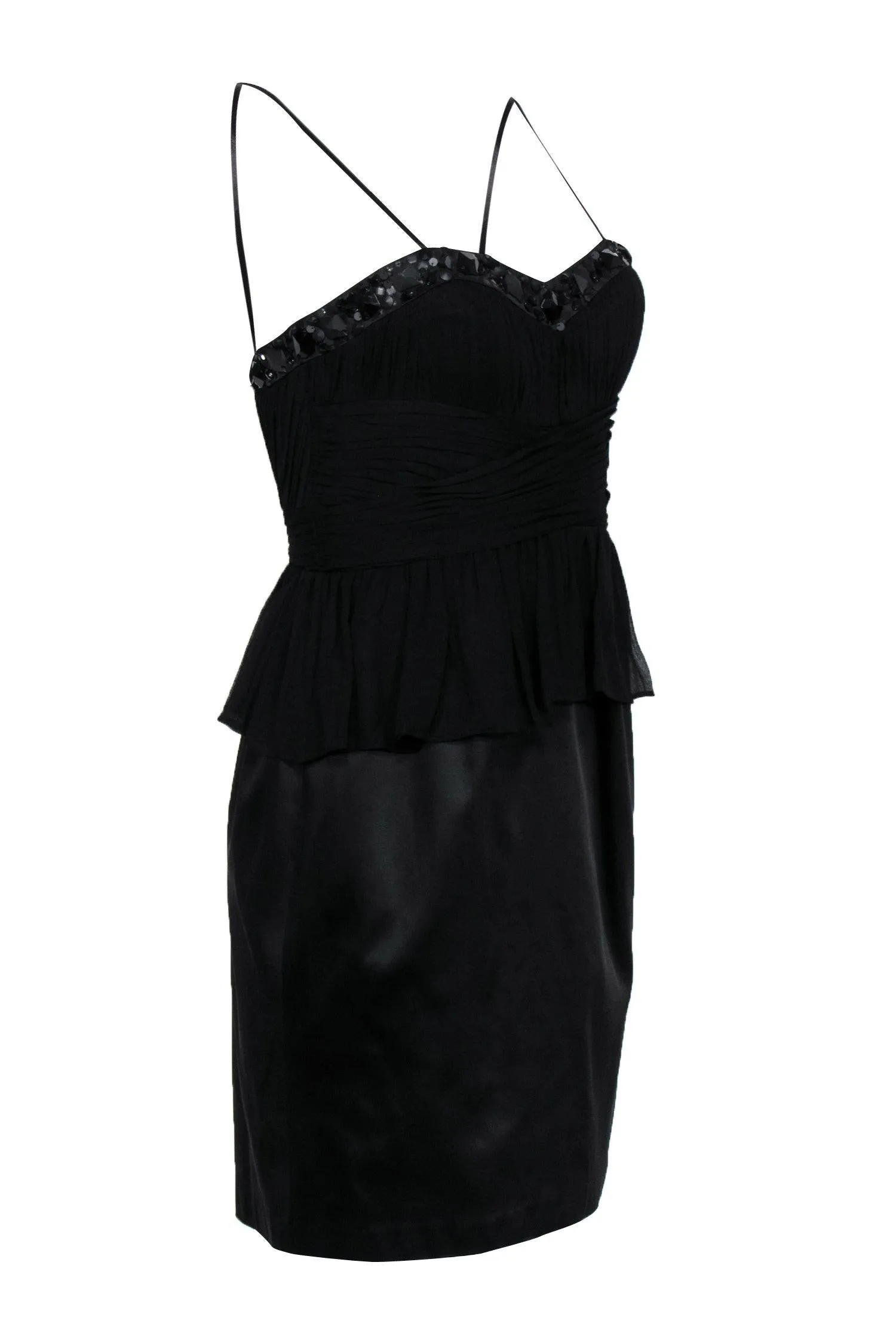 Aidan Mattox - Black Strapless Pleated Sheath Dress w/ Jeweled Neckline Sz 8