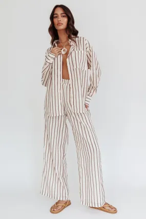 Alex Elastic Waist Pants Stripe Latte