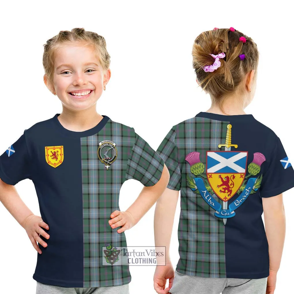 Alexander of Menstry Hunting Tartan Kid T-Shirt Alba with Scottish Lion Royal Arm Half Style