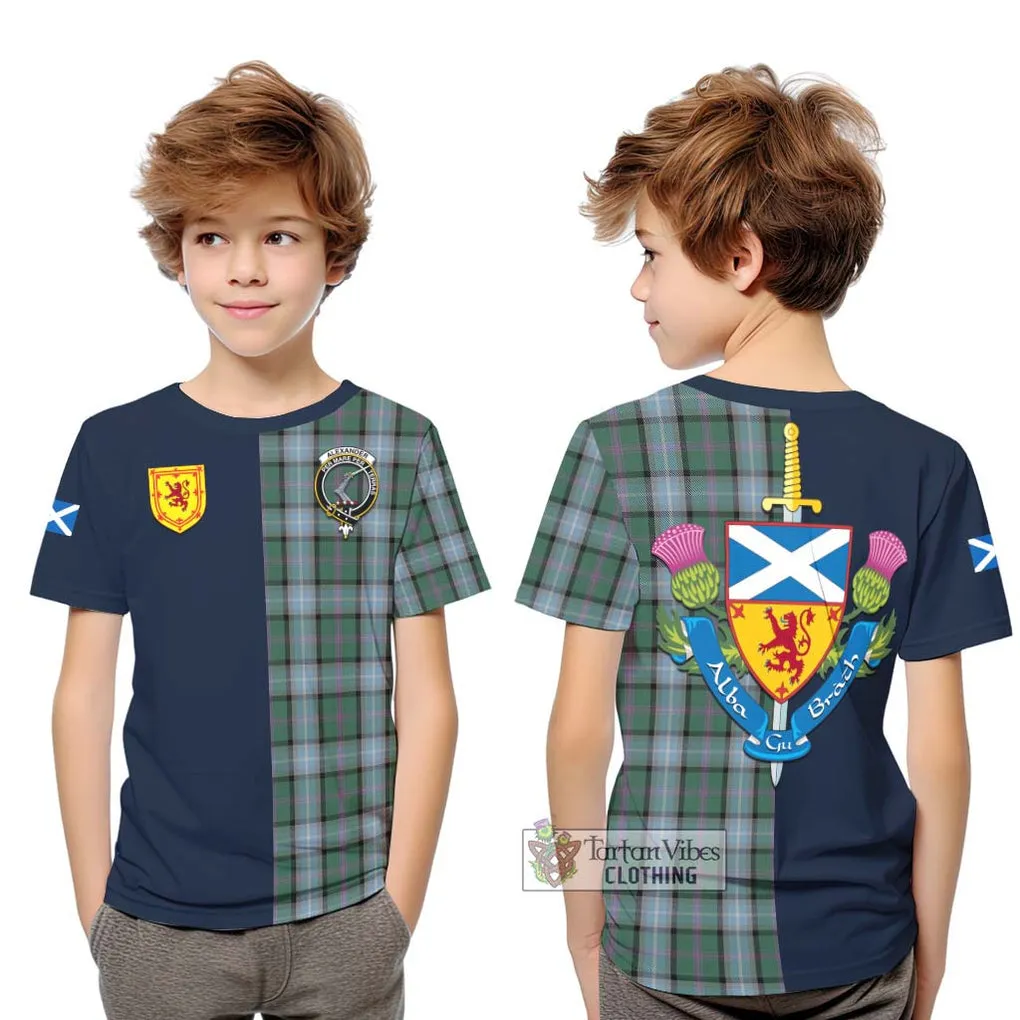 Alexander of Menstry Hunting Tartan Kid T-Shirt Alba with Scottish Lion Royal Arm Half Style