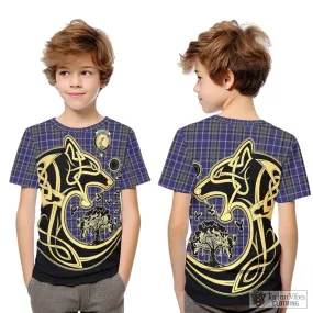 Alexander of Menstry Tartan Kid T-Shirt with Family Crest Celtic Wolf Style