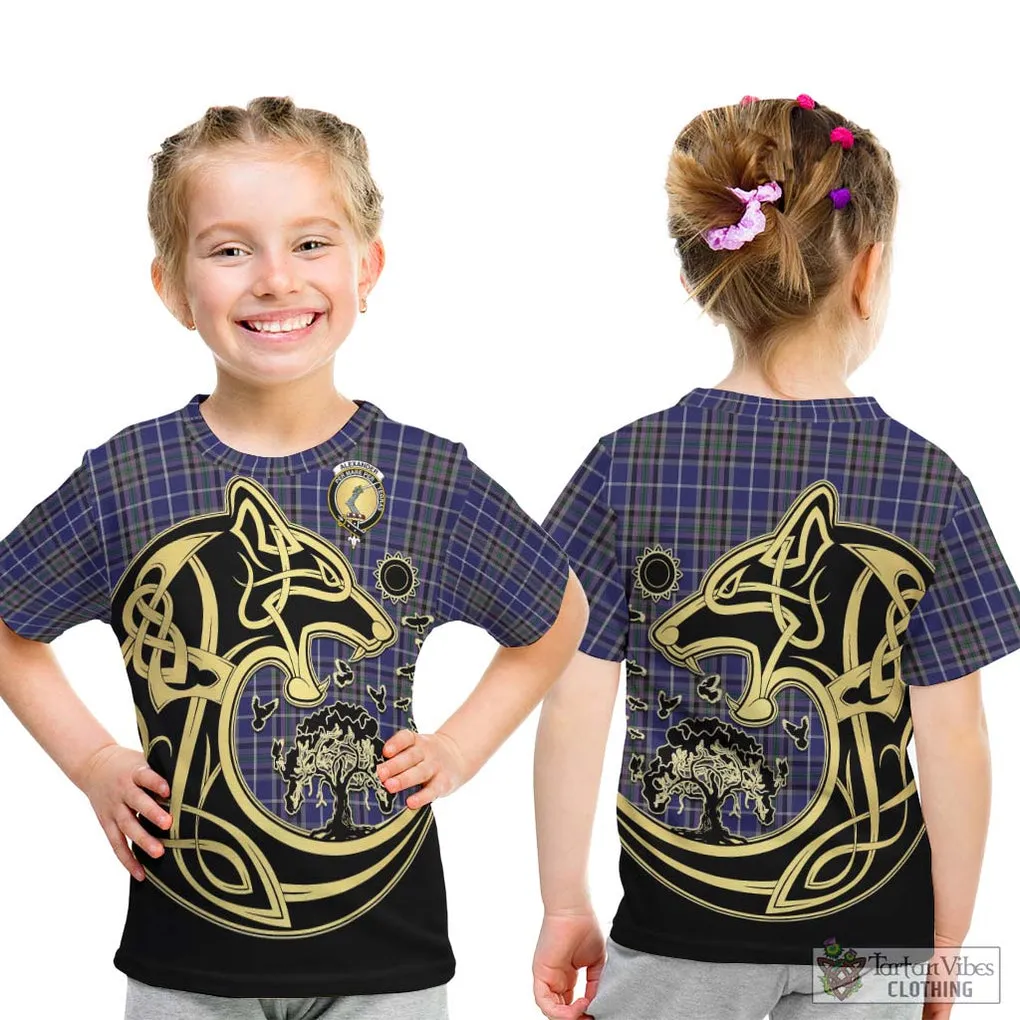 Alexander of Menstry Tartan Kid T-Shirt with Family Crest Celtic Wolf Style