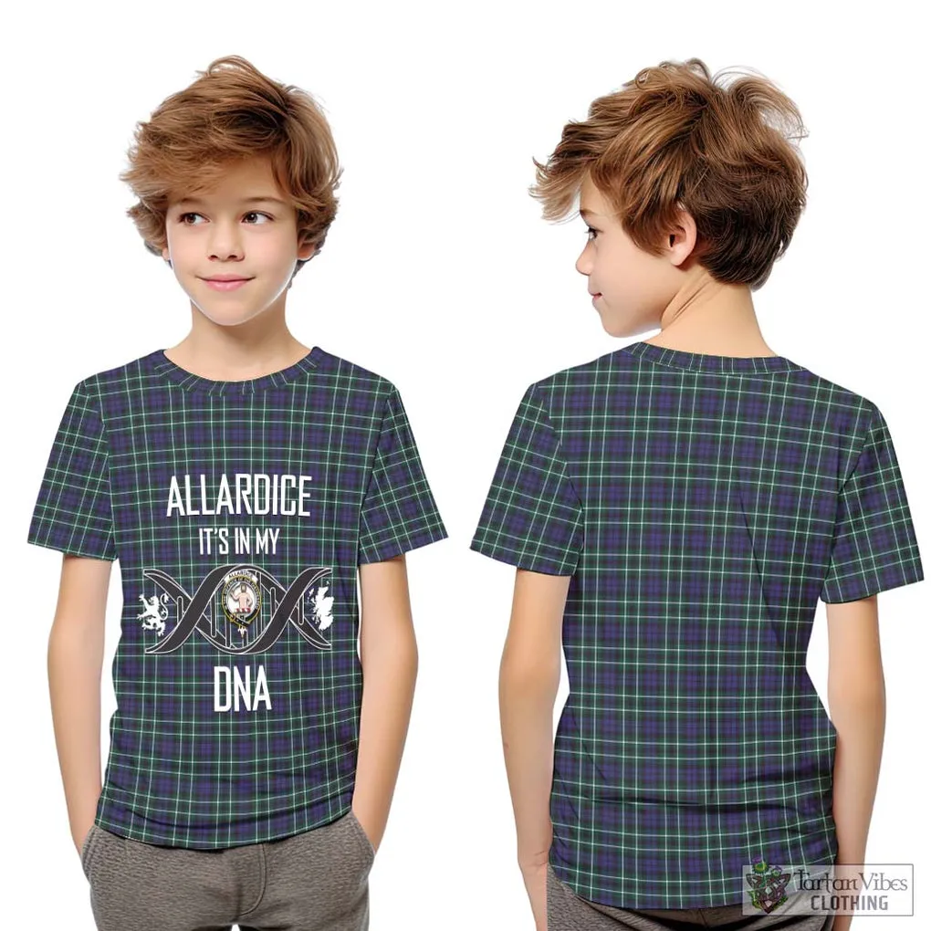 Allardice Tartan Kid T-Shirt with Family Crest DNA In Me Style