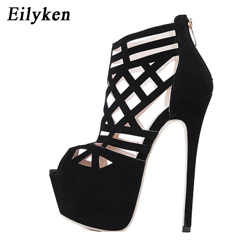 Amozae- Summer Women Sandals Pumps Party shoes Platform Pumps Wedding shoes Stiletto heels Open toe High Heels Dress shoes Black