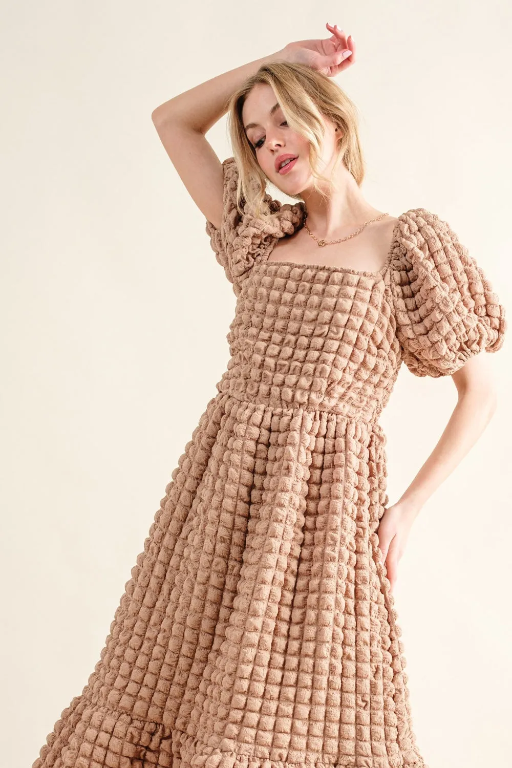 And The Why Full Size Square Neck Puff Sleeve Dress