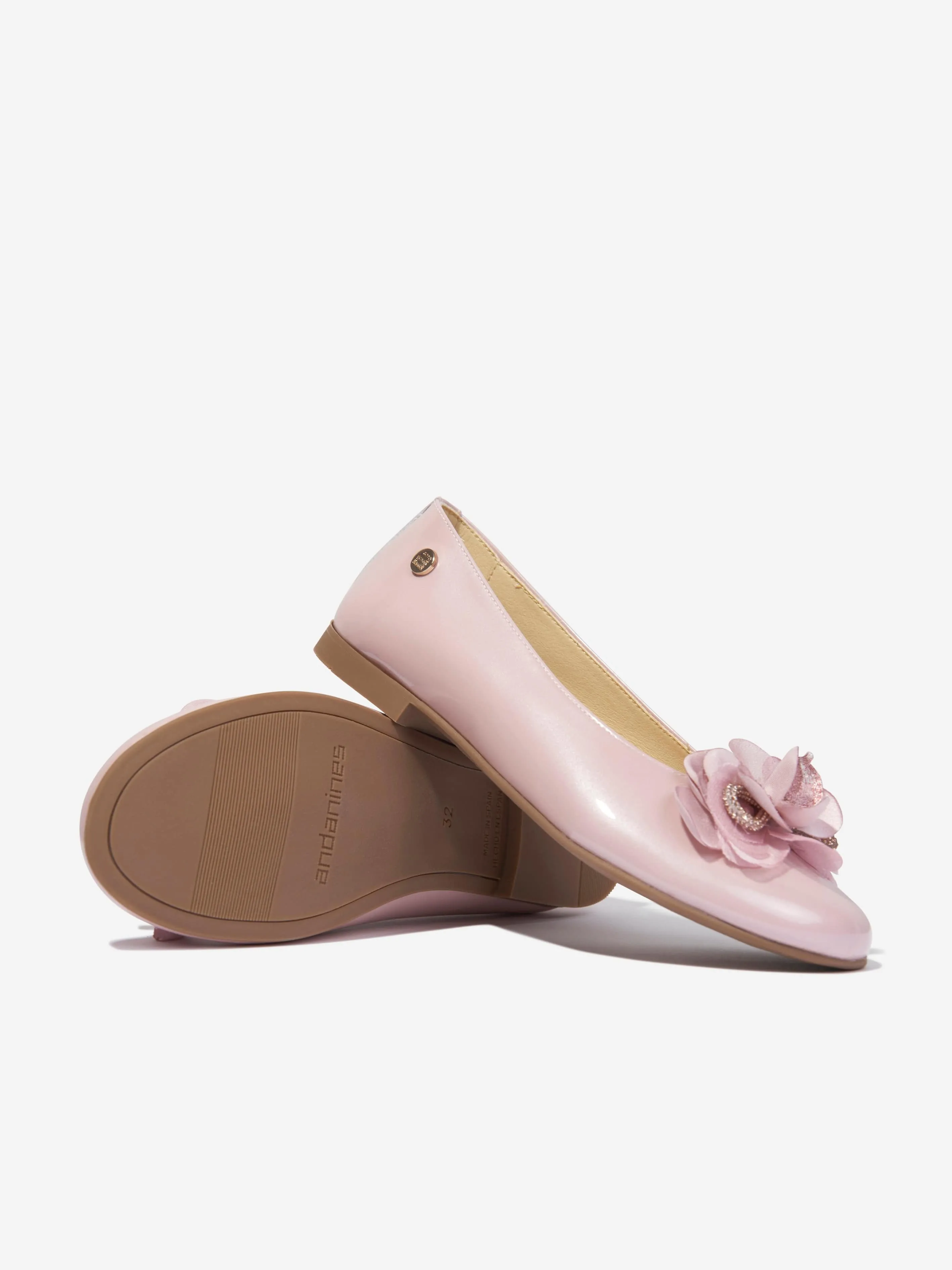 Andanines Girls Leather Flower Ballerina Pumps in Pink