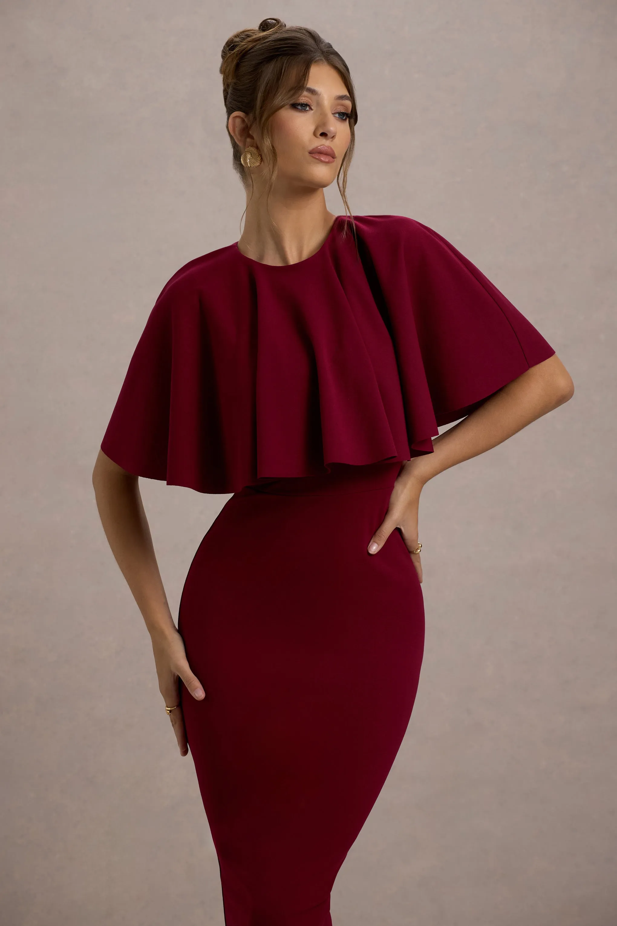 Andorra | Berry Bodycon Cape Midi Dress