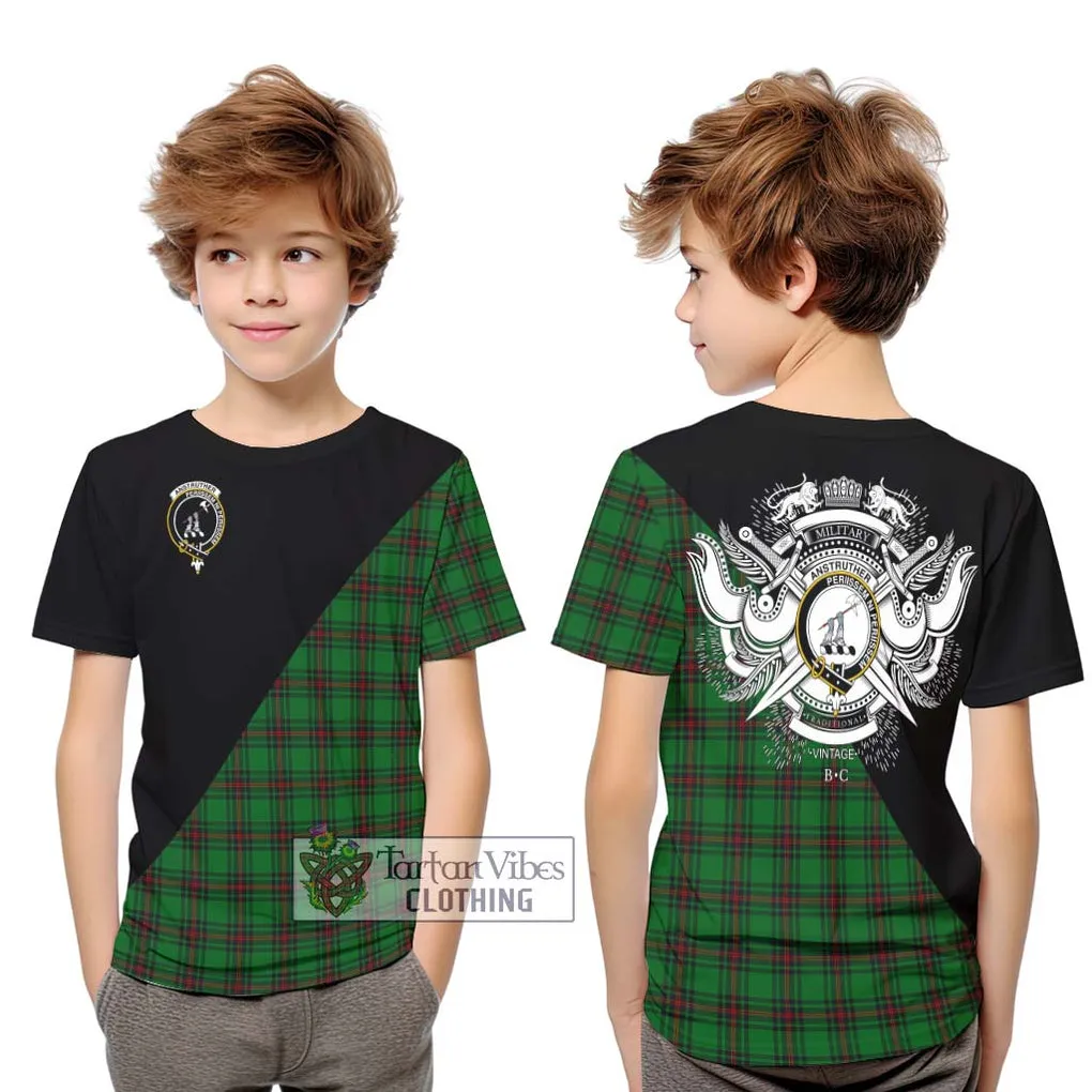 Anstruther Tartan Kid T-Shirt with Family Crest and Military Logo Style