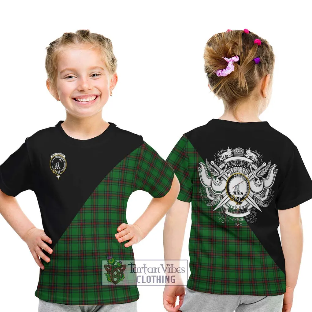 Anstruther Tartan Kid T-Shirt with Family Crest and Military Logo Style