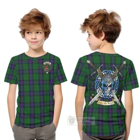 Armstrong Tartan Kid T-Shirt with Family Crest Celtic Skull Style