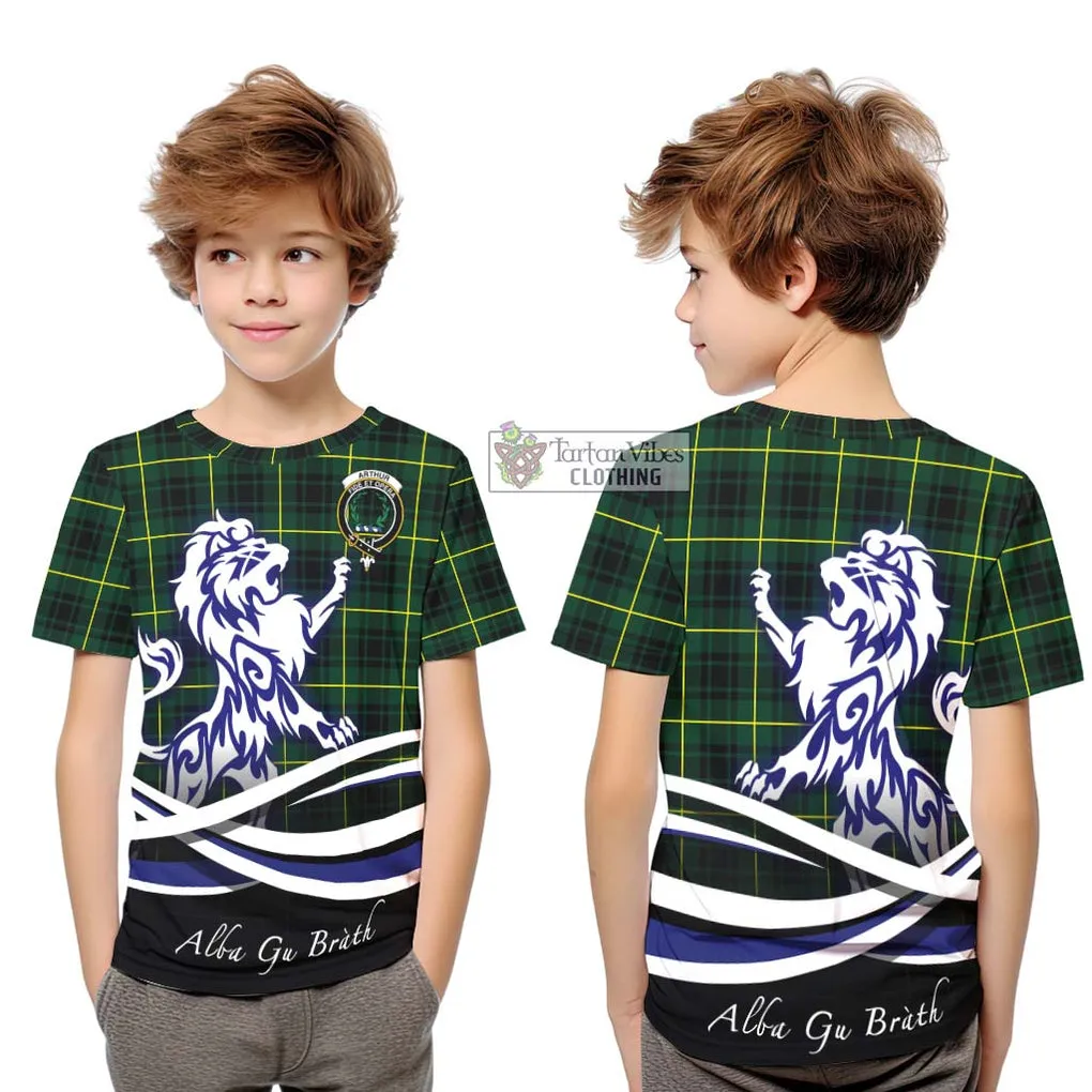 Arthur Modern Tartan Kid T-Shirt with Alba Gu Brath Regal Lion Emblem