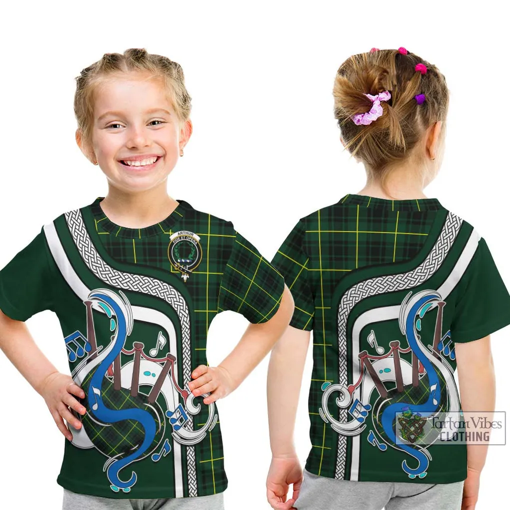 Arthur Modern Tartan Kid T-Shirt with Epic Bagpipe Style