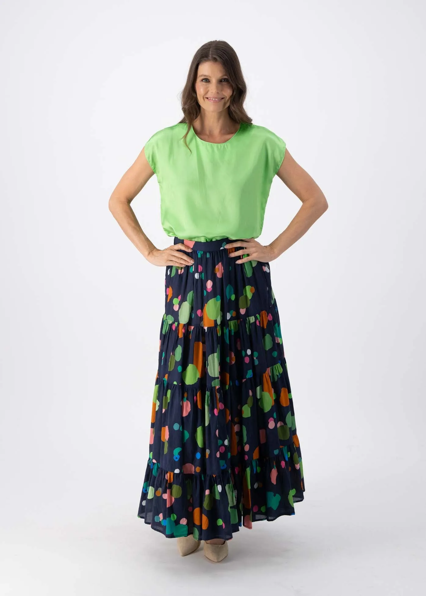 Astra LAX Tiered Skirt Navy in Cotton Voile