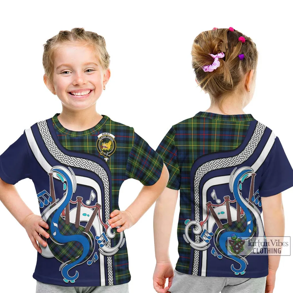 Bailey Modern Tartan Kid T-Shirt with Epic Bagpipe Style