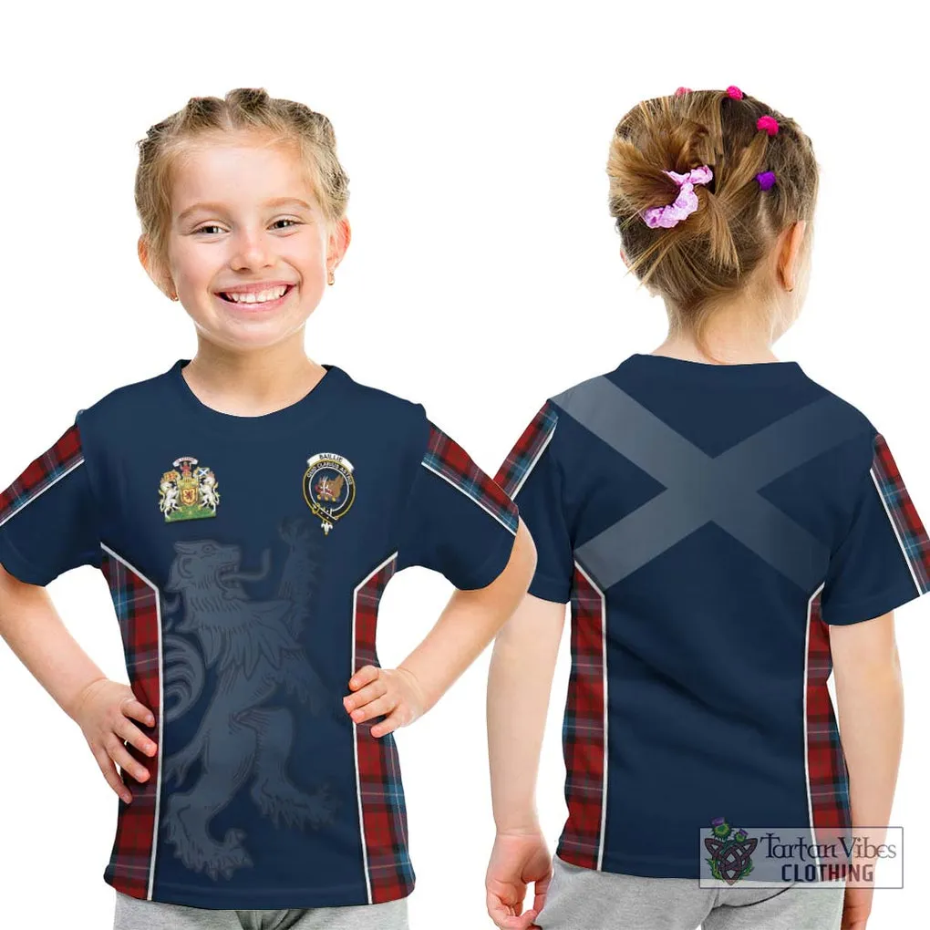 Baillie of Polkemmet Red Tartan Kid T-Shirt with Family Crest and Lion Rampant Vibes Sport Style