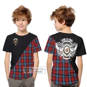 Baillie of Polkemmet Red Tartan Kid T-Shirt with Family Crest and Military Logo Style