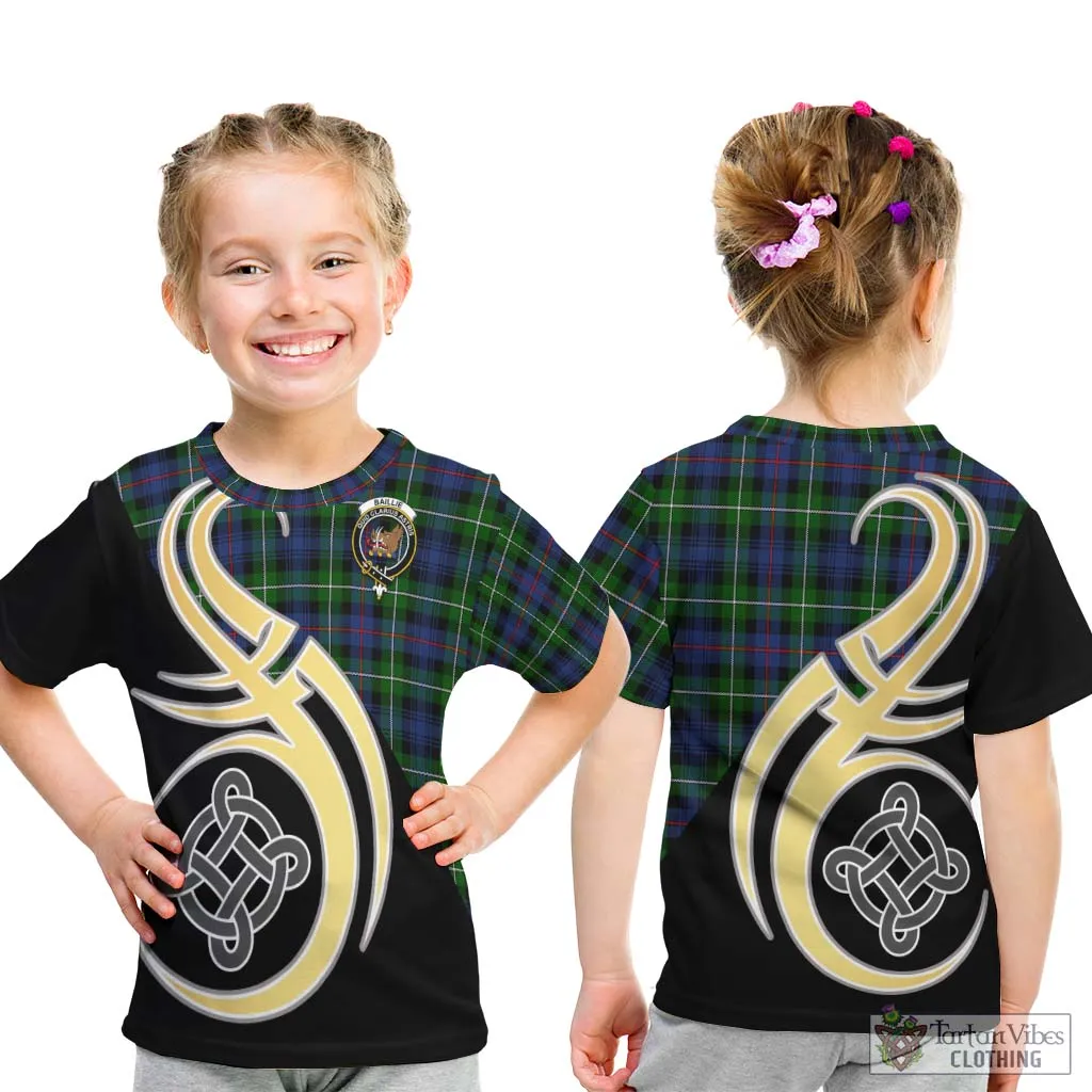 Baillie Tartan Kid T-Shirt with Family Crest and Celtic Symbol Style