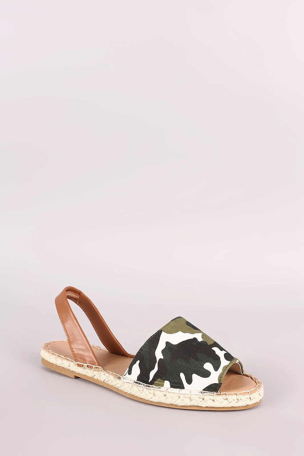 Bamboo Camouflage Espadrille Slingback Flat Sandal