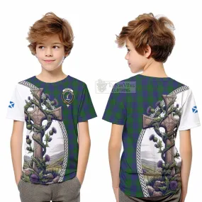 Barclay Tartan Kid T-Shirt with Family Crest and St. Andrew's Cross Accented by Thistle Vines