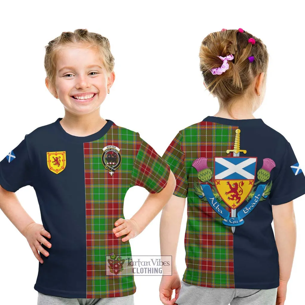 Baxter Modern Tartan Kid T-Shirt Alba with Scottish Lion Royal Arm Half Style