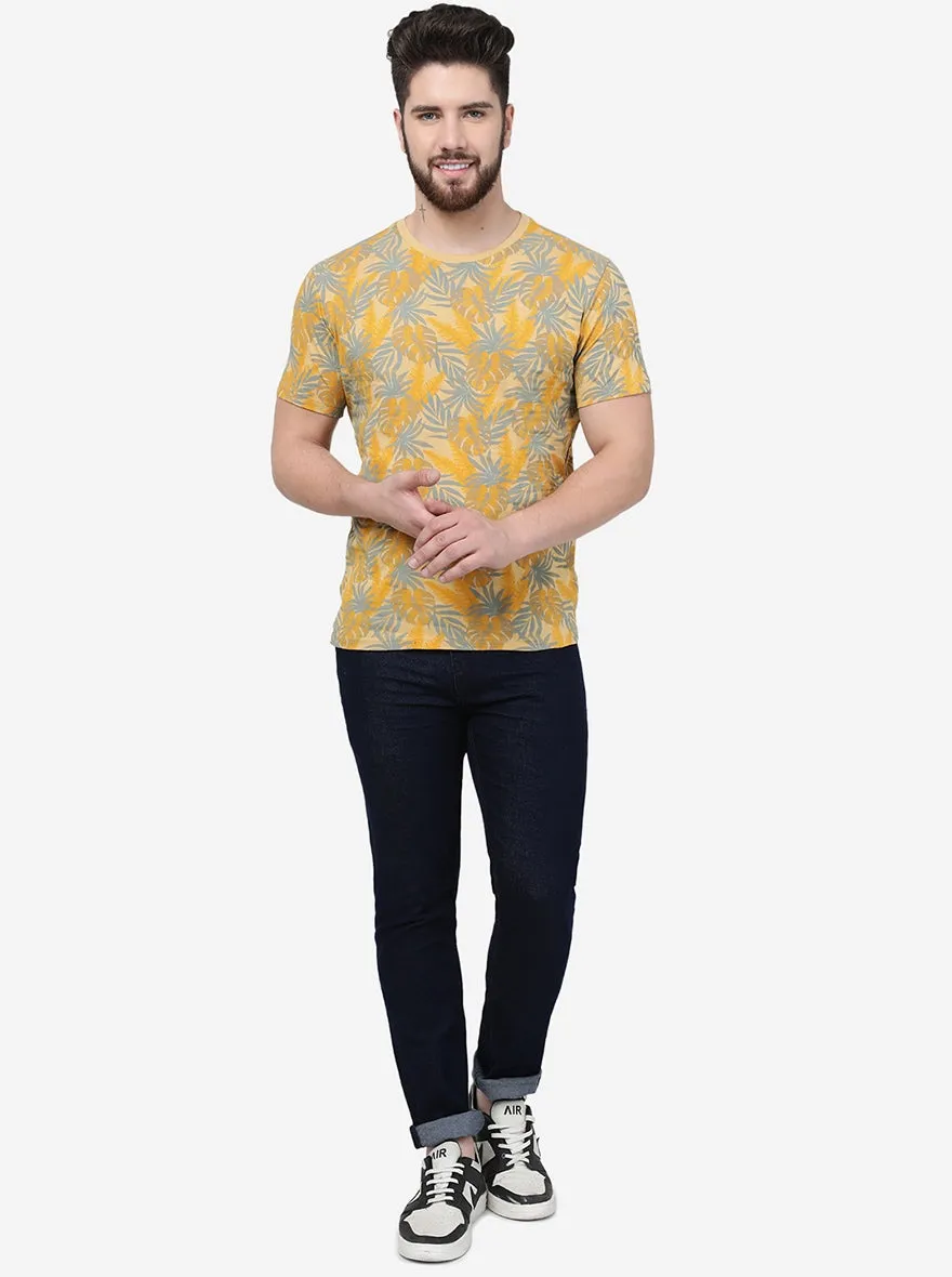 Beige Printed Slim Fit T-Shirt | Greenfibre