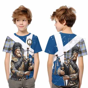 Bell Tartan Kid T-Shirt with Family Crest Scottish Bagpiper Vibes