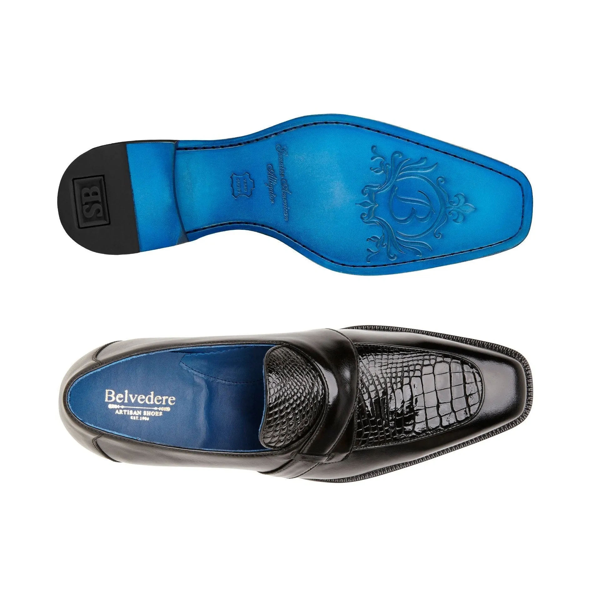 Belvedere Tornado in Black American Alligator and Italian Calf Leather Loafers