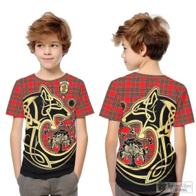 Binning Tartan Kid T-Shirt with Family Crest Celtic Wolf Style