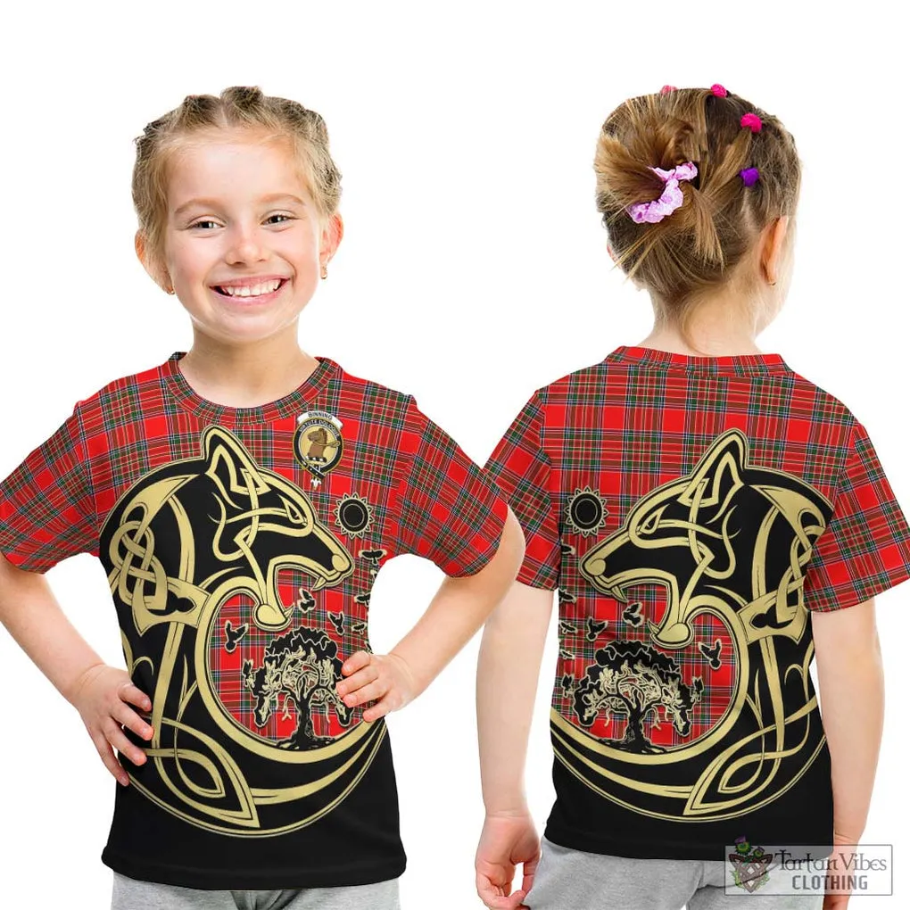 Binning Tartan Kid T-Shirt with Family Crest Celtic Wolf Style