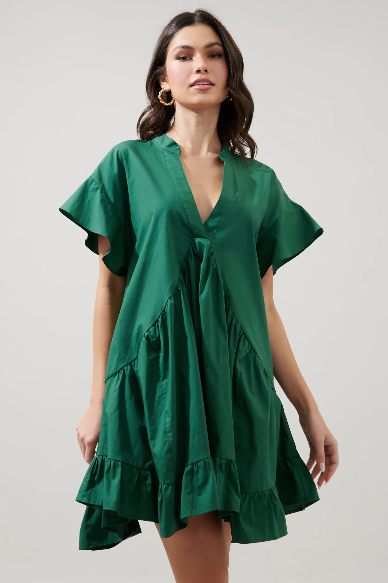 Birdie Deep V Mini Poplin Shift Dress