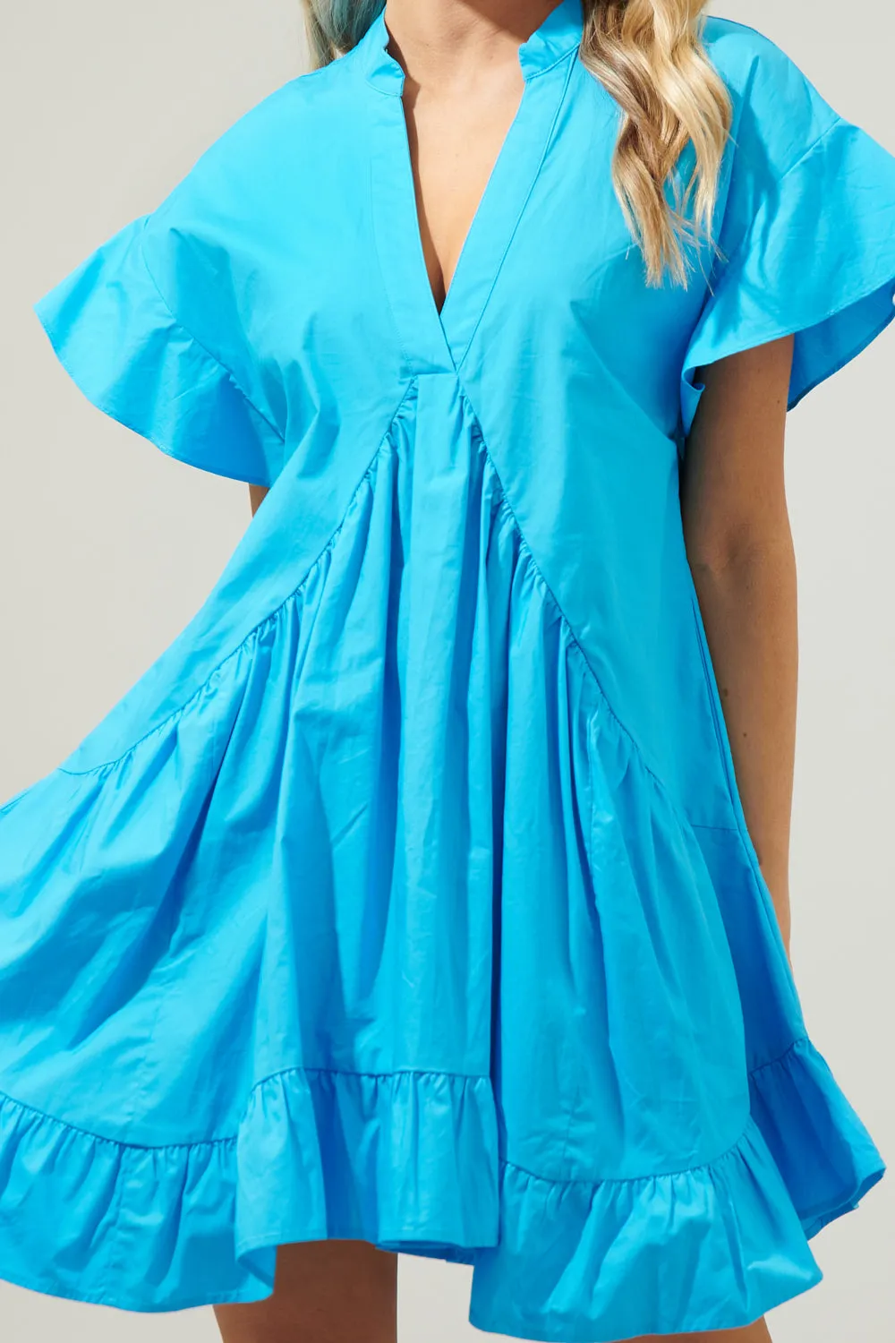 Birdie Deep V Mini Poplin Shift Dress