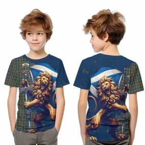 Bisset Tartan Family Crest Kid T-Shirt with Scottish Majestic Lion