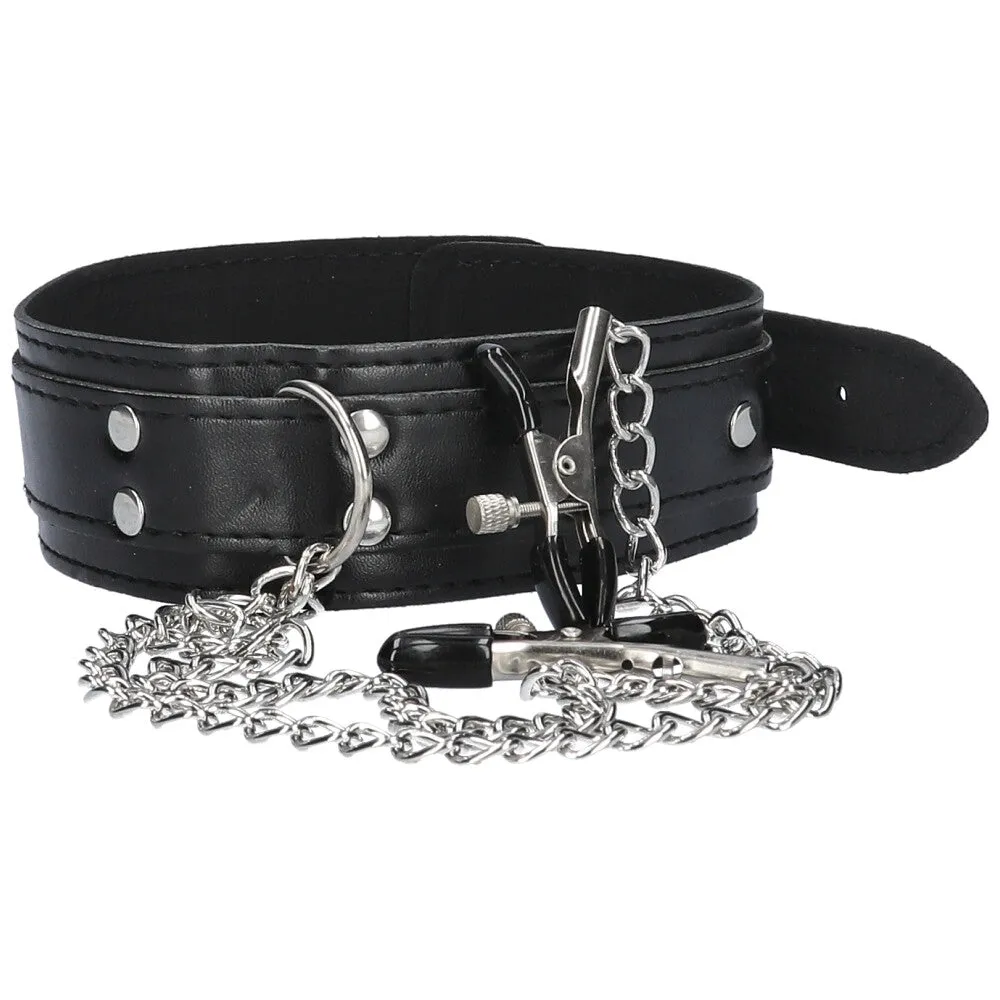 Black Collar with Nipple Clamps