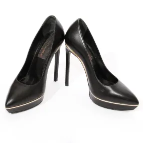 Black Leather and Gold Trim Platform Pumps