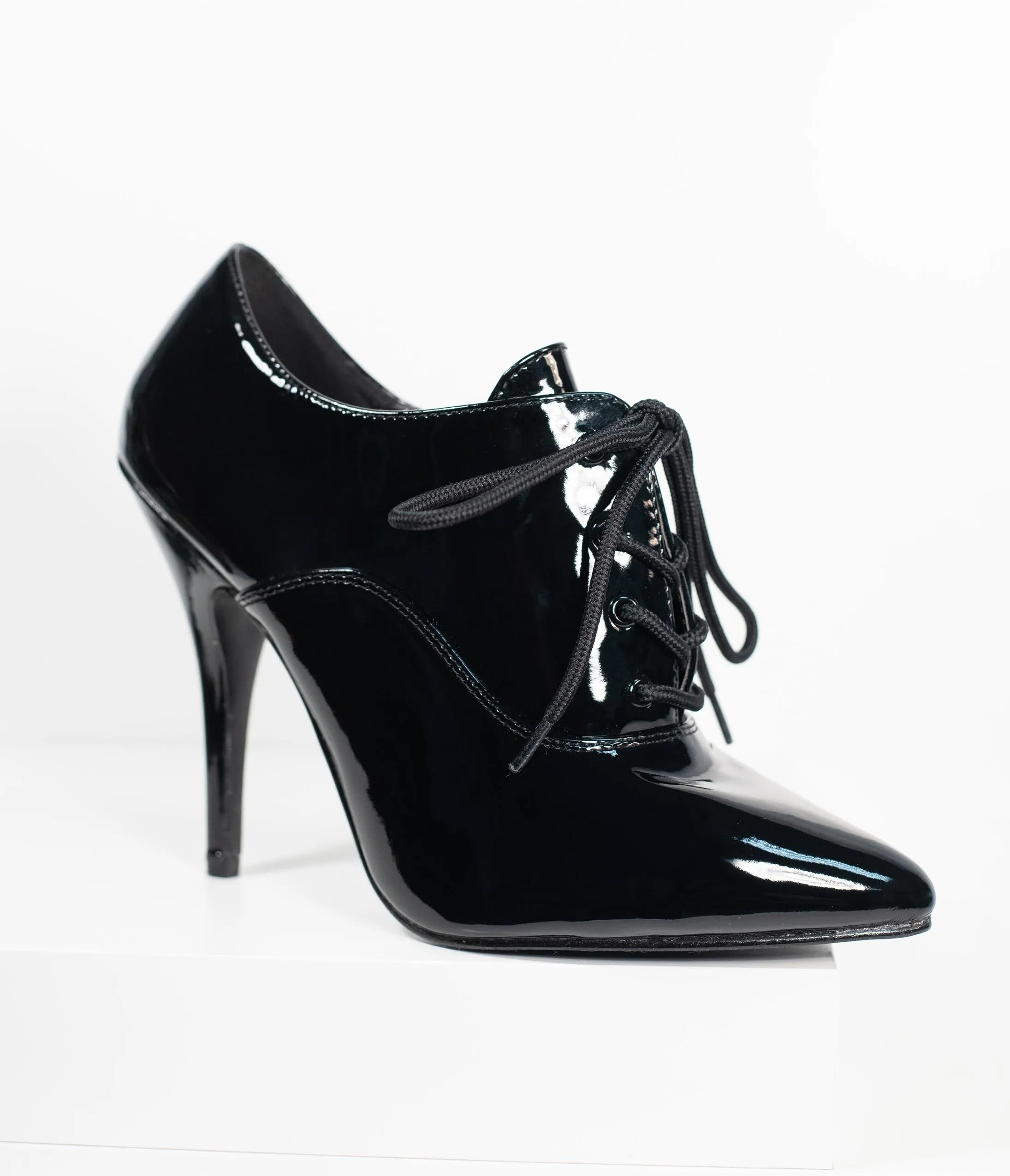 Black Patent Leatherette Stiletto Oxford Bootie