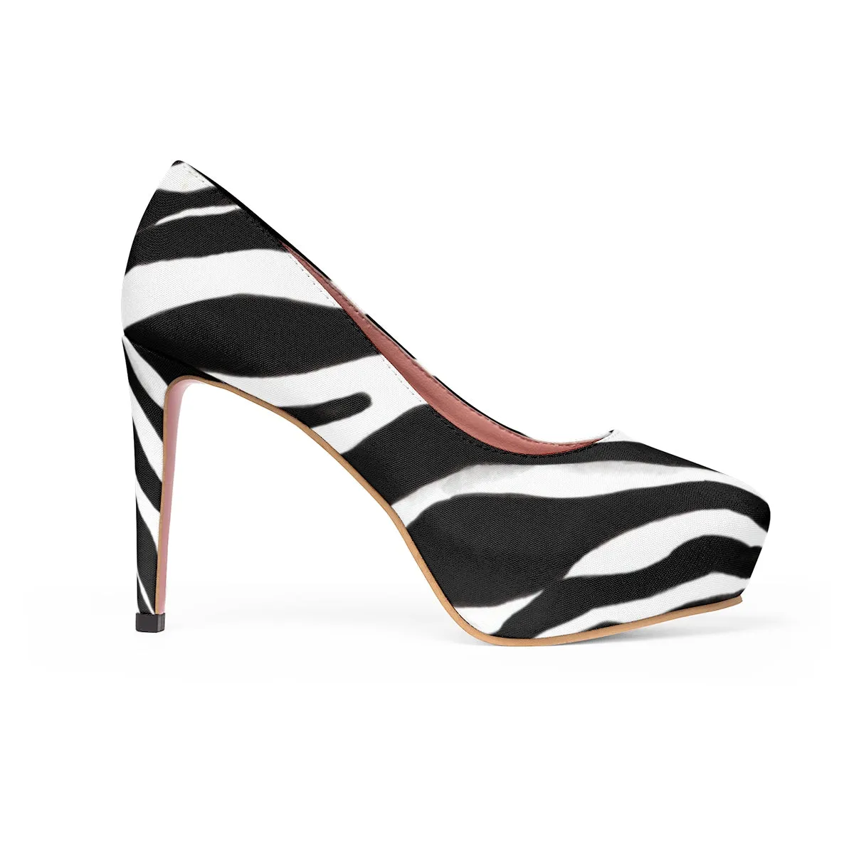 Black Zebra Women's Heels, White Stripe Animal Print 4 inch Platform Pumps Stilettos Shoes