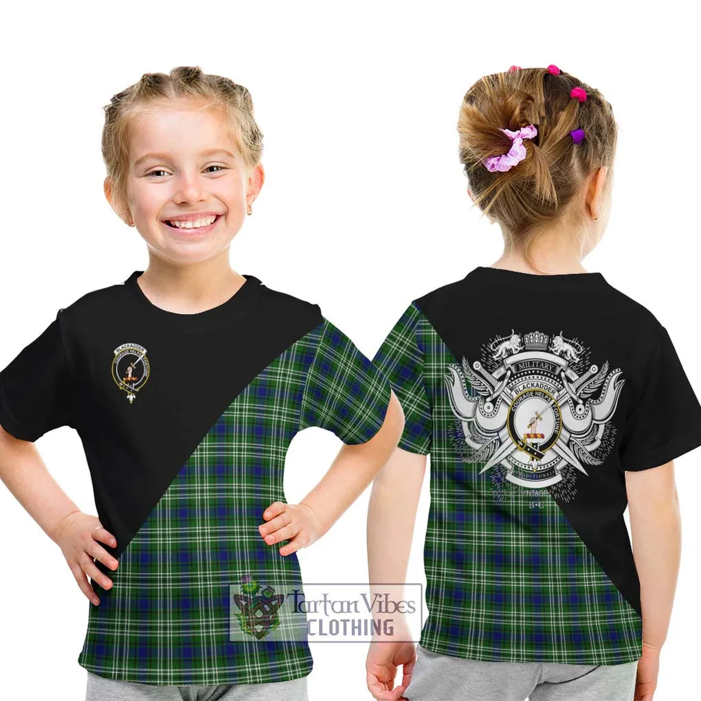 Blackadder Tartan Kid T-Shirt with Family Crest and Military Logo Style