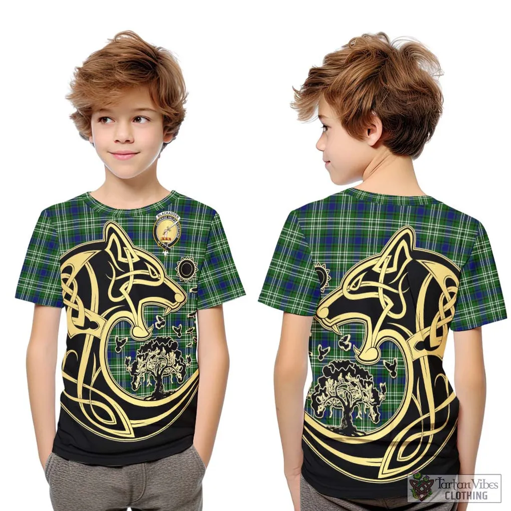 Blackadder Tartan Kid T-Shirt with Family Crest Celtic Wolf Style