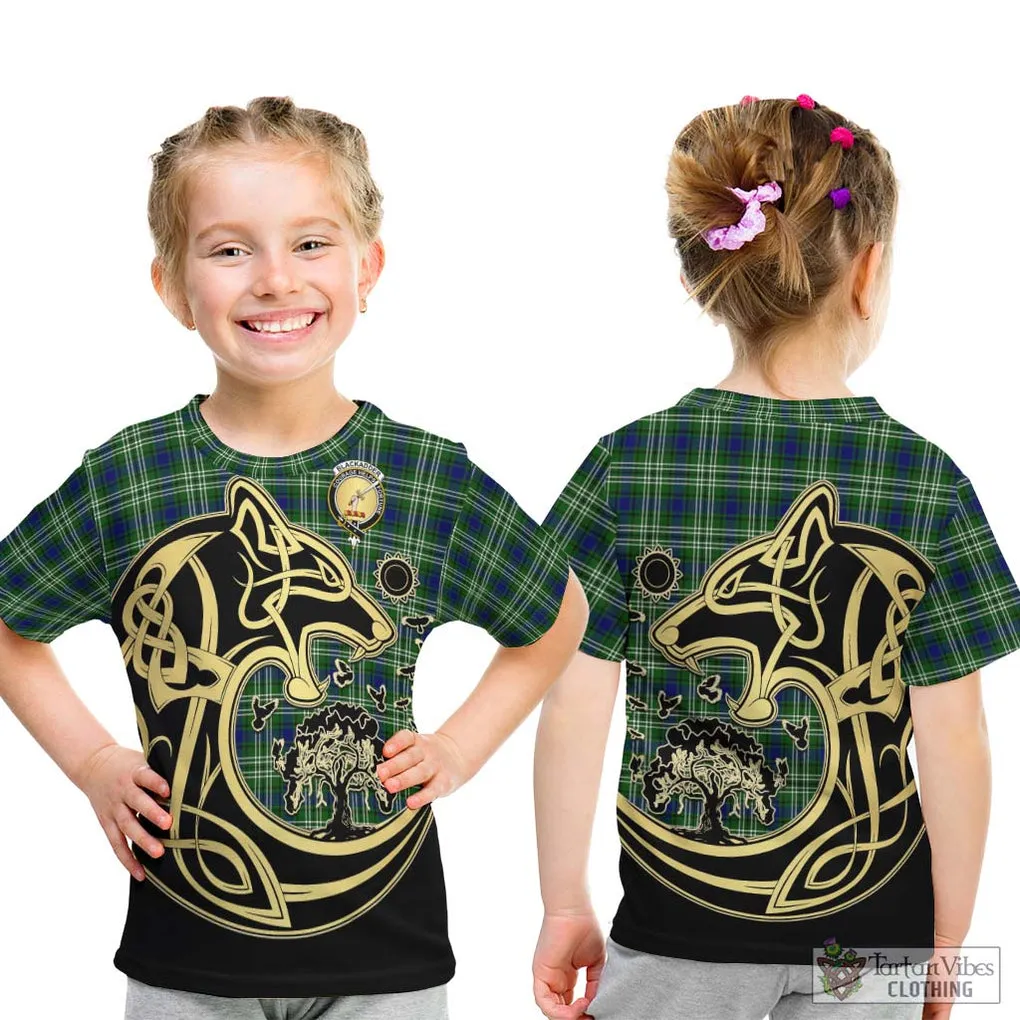 Blackadder Tartan Kid T-Shirt with Family Crest Celtic Wolf Style