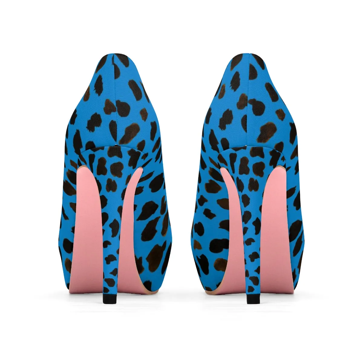 Blue Cow Print Heels, Brown Designer Animal Print Women's Platform Heels Pumps Stilettos