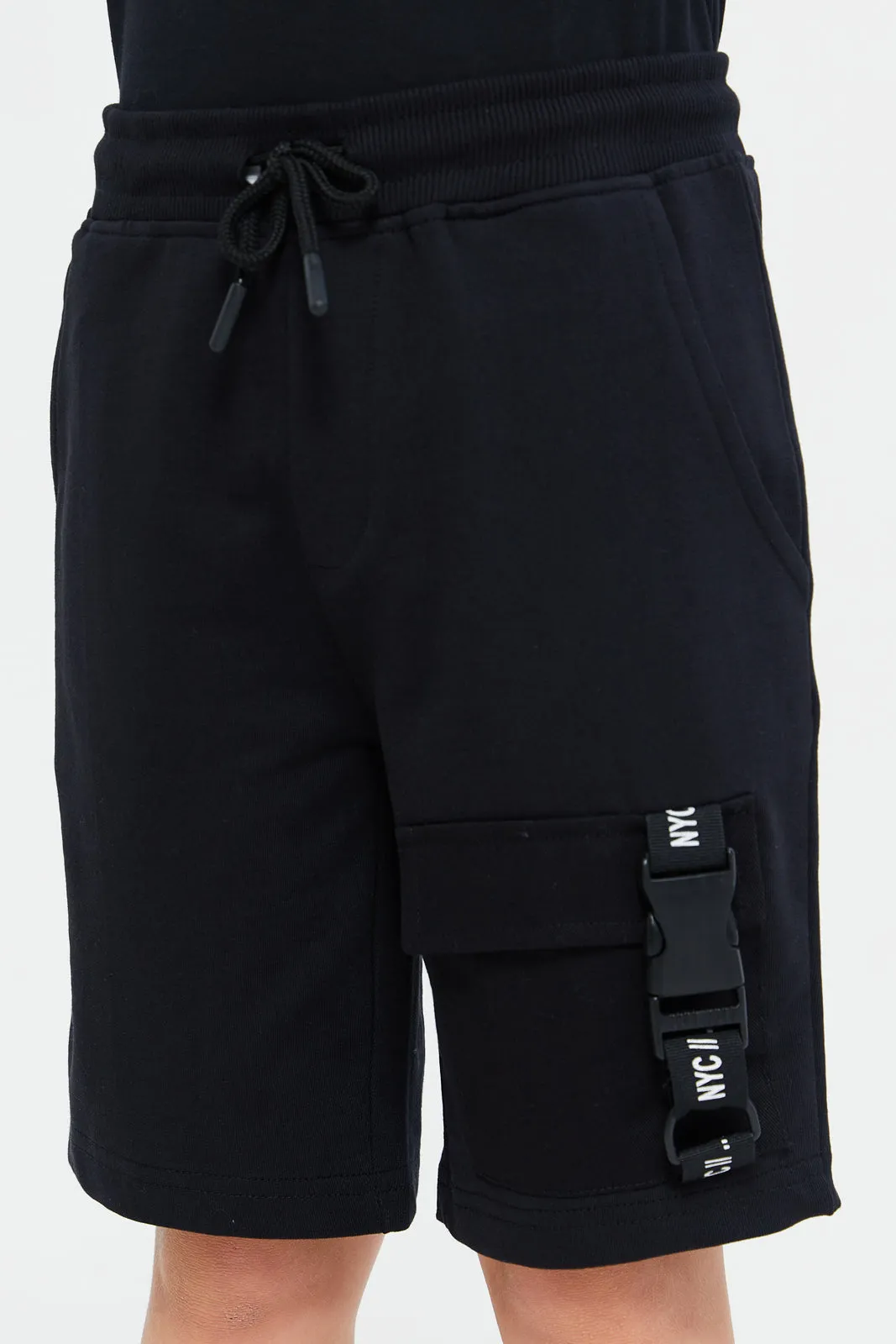 Boys Black Print Active  Shorts