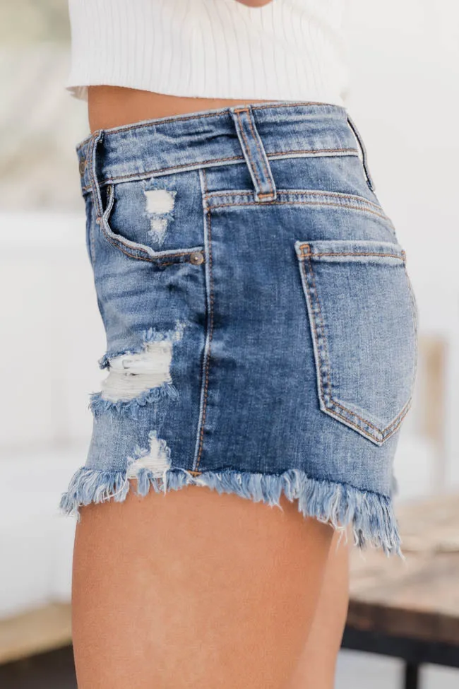 Breakaway Freedom Raw Hem Distressed Dark Wash Jean Shorts FINAL SALE