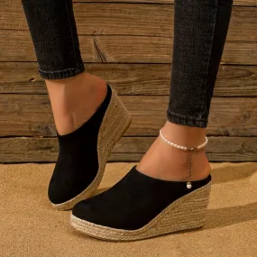 Casual Solid Color Espadrille Wedge Sandals