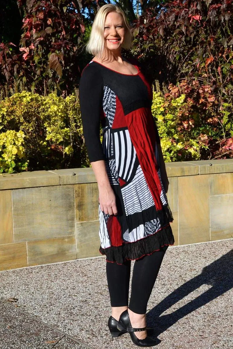 Celia Red Grey Tunic Dress