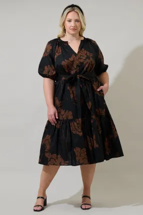 Celina Floral Wynette Tiered Midi Dress Curve