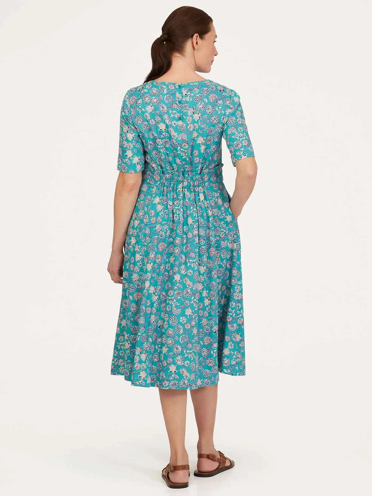 Elegant Chandri Tencel™ Crepe Belted Dress in Midori Green