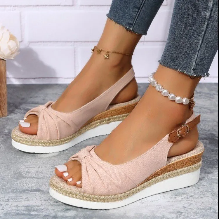 Chic Bow Platform Sandals | Summer Peep Toe Casual Shoes with Buckle