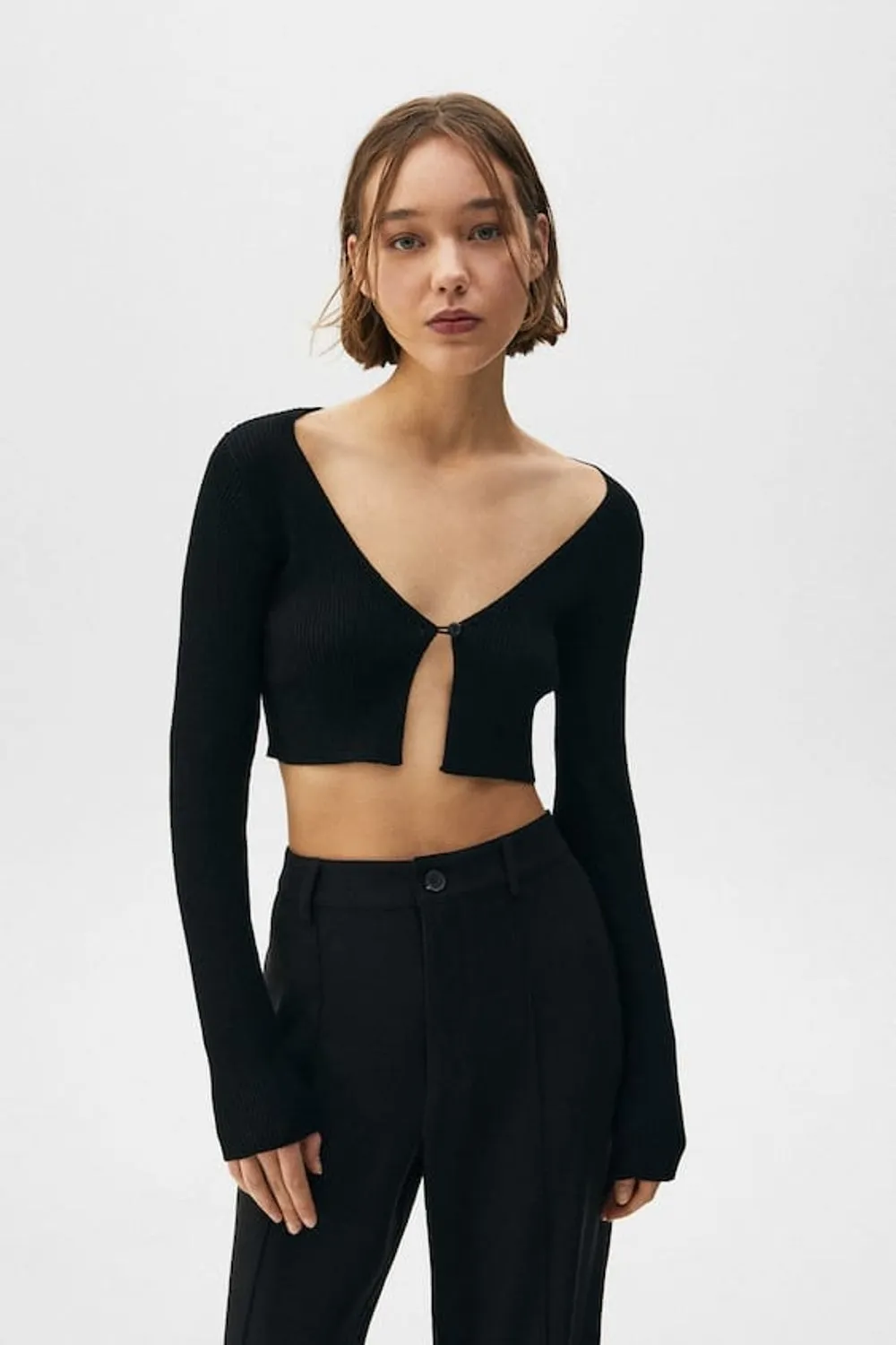 Cropped Black Open Cardigan