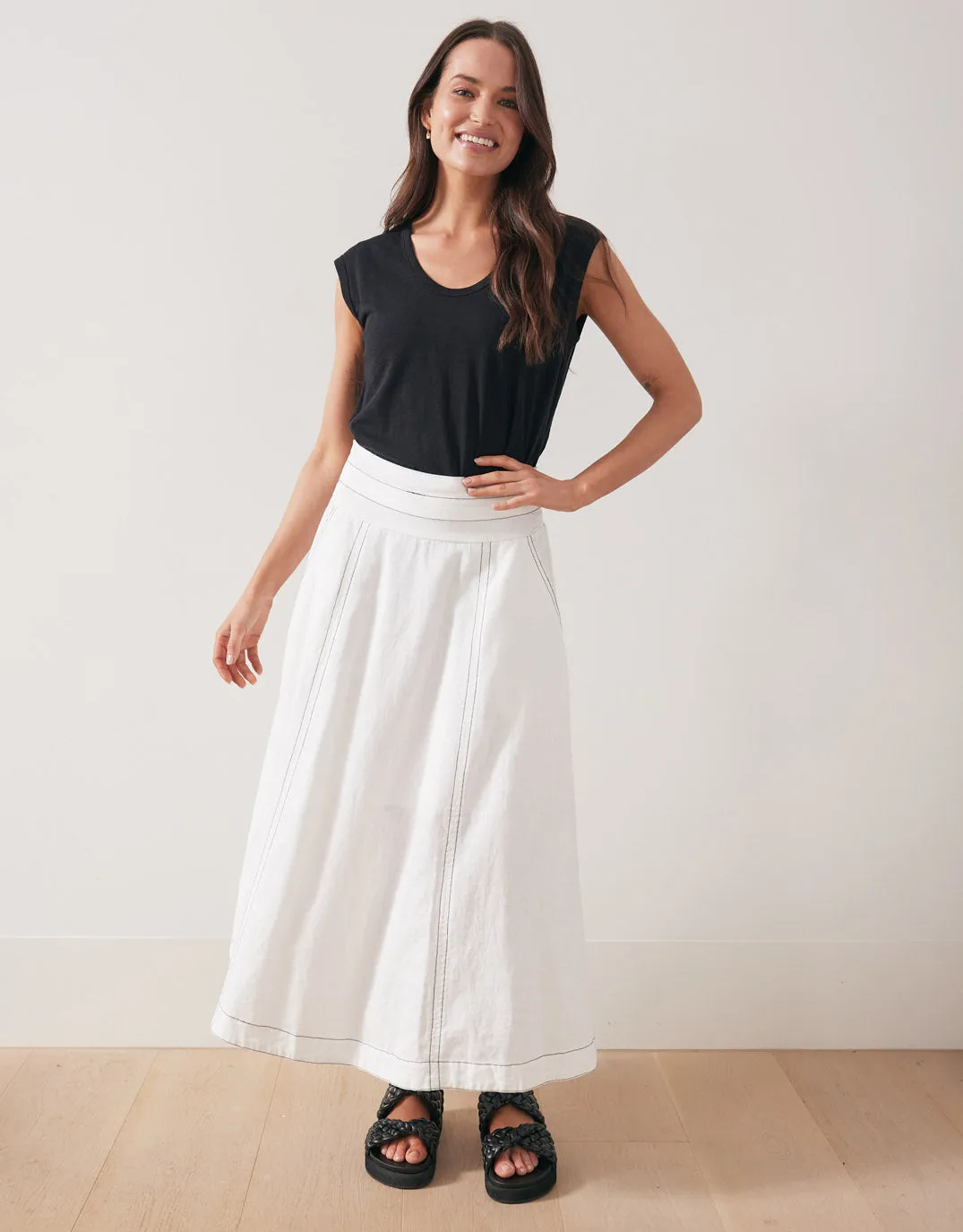 Dakota Linen Midi Skirt - White